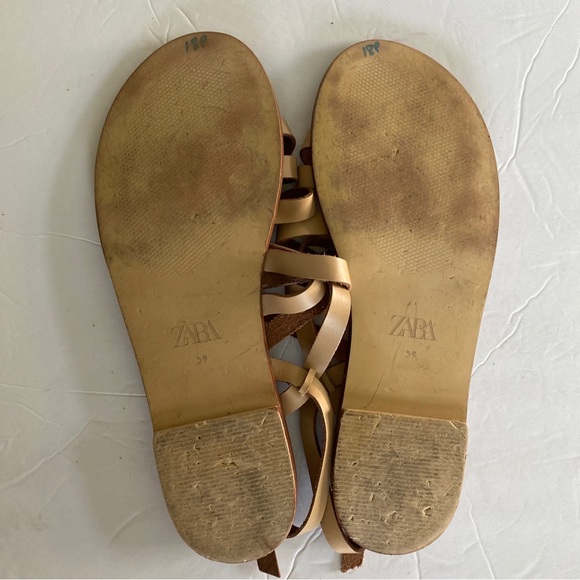 Zara Flat Sandals Tan Leather Straps Adjustable Buckle Ankle strap (39)8.5 - Picture 3 of 10